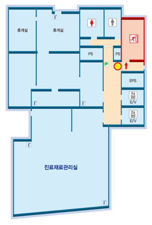 (주)레이(소화기비치), (주)대림화학, 남녀화장실, PS, EPS, 비상계단,  E/V,소화전