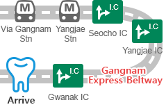 Via Gangnam Stn,Yangjae Stn,Seocho IC,Yangjae IC,Gangnam Express Beltway,Gwanak IC,Arrive at the hospital
