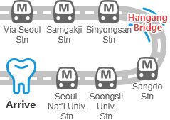 Via Seoul Stn,Samgakji Stn,Sinyongsan Stn,Hangang Bridge,Sangdo Stn,Soongsil Univ. Stn,Seoul Nat’l Univ.Stn,Arrive at the hospital